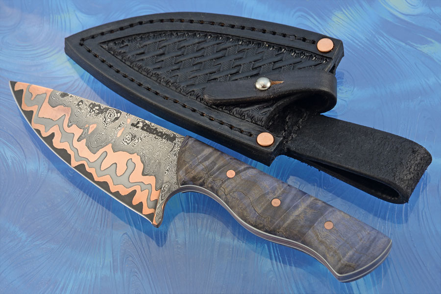 Copper Mai Damascus Hunter with Curly Maple