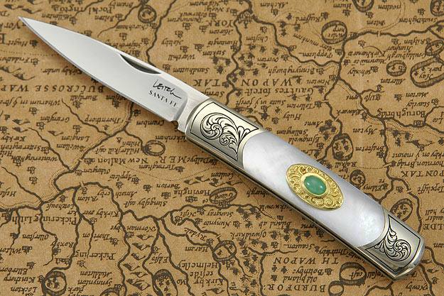 Engraved Acero with Mother of Pearl and Chrysoprase