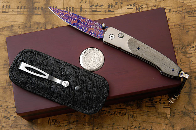 Blue Knight Lancet with Carbon Fiber and Damascus - B10 (Limited Edition #56 of 100)