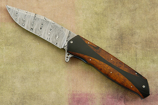 L36 Damascus Flipper with G10 and Ironwood (IKBS)