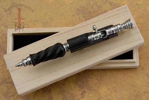 Bolt Action Pen with Polished Steel and Carved Ebony