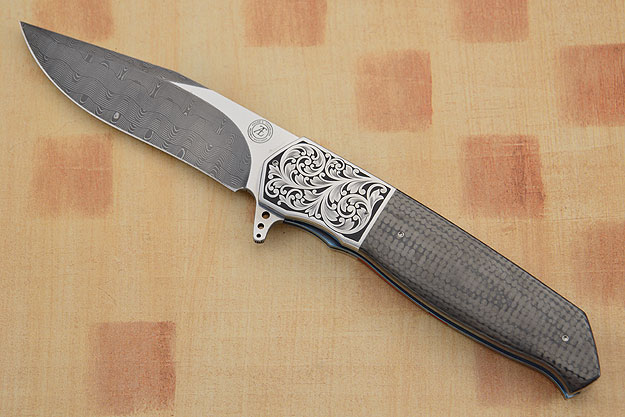 L36 Damascus Engraved Flipper with Carbon Fiber (IKBS)