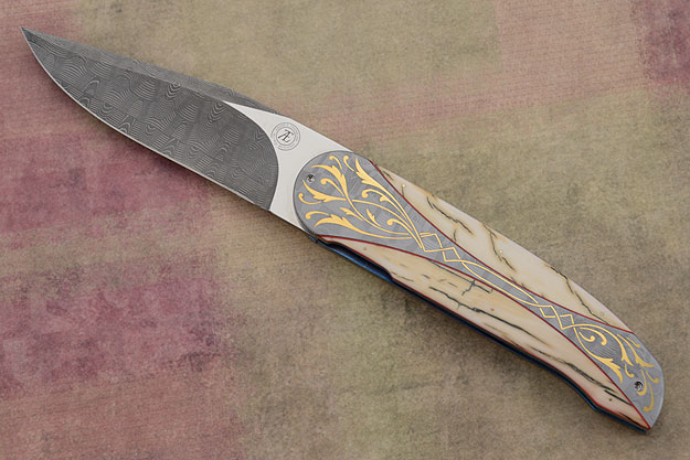 L40 Front Flipper with Mammoth Ivory, Damascus, and Gold Inlay (IKBS)