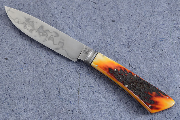 Drop Point Hamon Hunter with Amber Stag