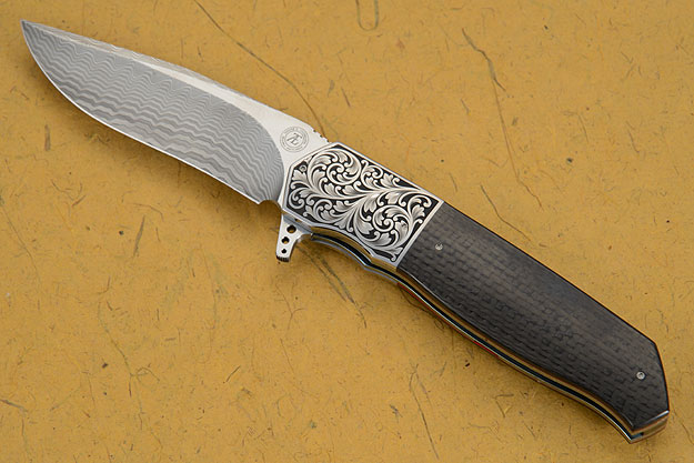 L36 Damascus Engraved Flipper with Carbon Fiber (IKBS)
