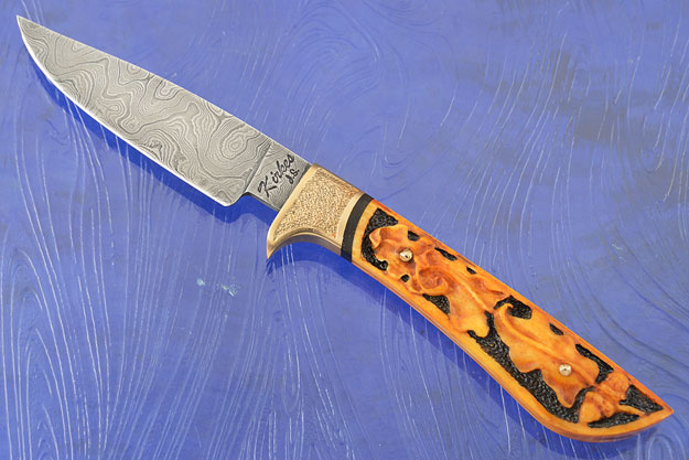 Oak and Acorns Damascus Utility with Carved Stag