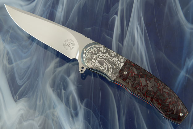 L48 Flipper with Red Shredded Carbon Fiber and Engraved Zirconium (IKBS)