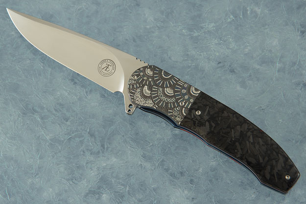 L48 Flipper with Shredded Carbon Fiber and Engraved Zirconium (IKBS)