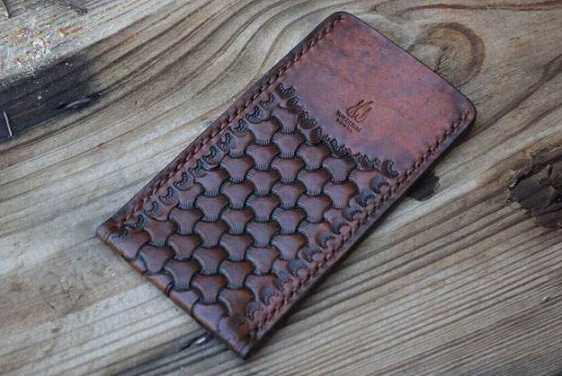 Folding Knife Pouch - Horsehide with Native Basketweave Tooling