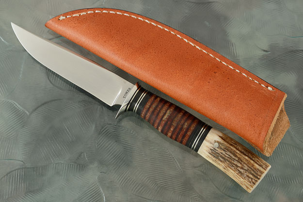 Clip Point Utility/Bird and Trout with Stag and Stacked Leather