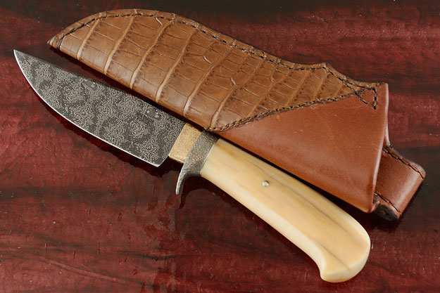 Mosaic Damascus Belt Knife with Ancient Walrus Ivory