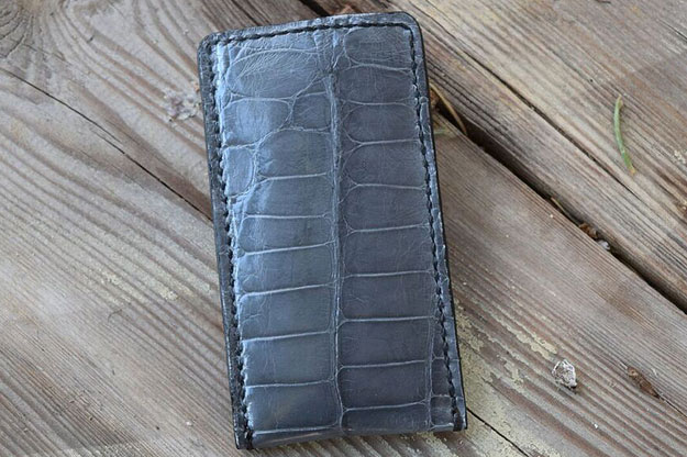Folding Knife Pouch - Grey Alligator Leather with Shearling Lining