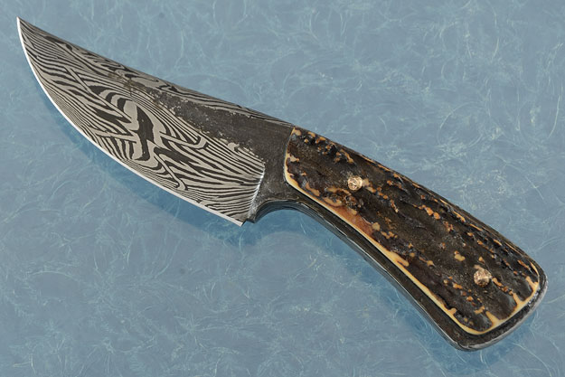 Damascus Ranch Hand Brut de Forge Utility Knife with Stag