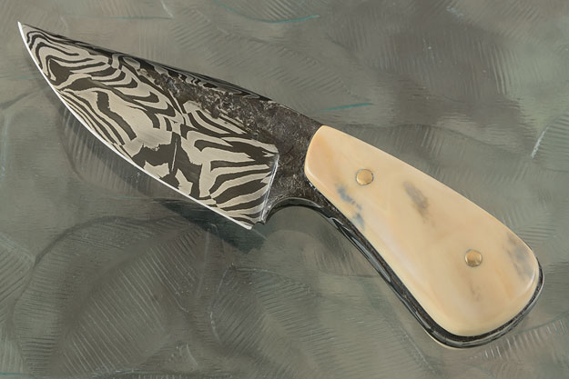 Damascus Brut de Forge Utility Knife with Ancient Walrus Ivory