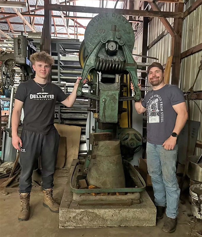 Luke and Ty Dellmyer with his Little Giant power hammer
