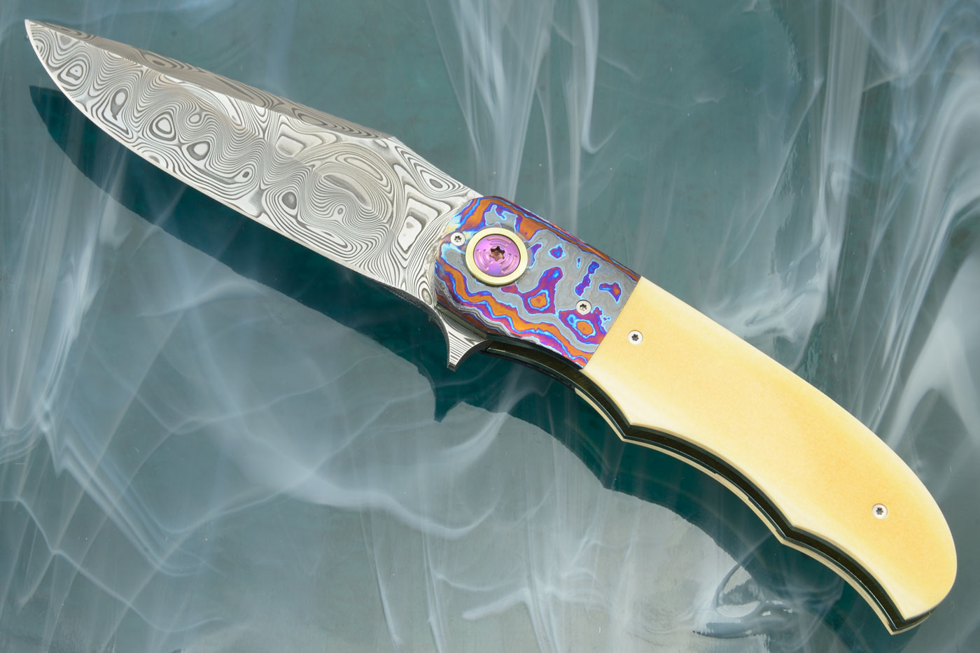 LL-BB Flipper with Antique Westinghouse Micarta, Black Timascus, and Damascus (Ceramic IKBS)