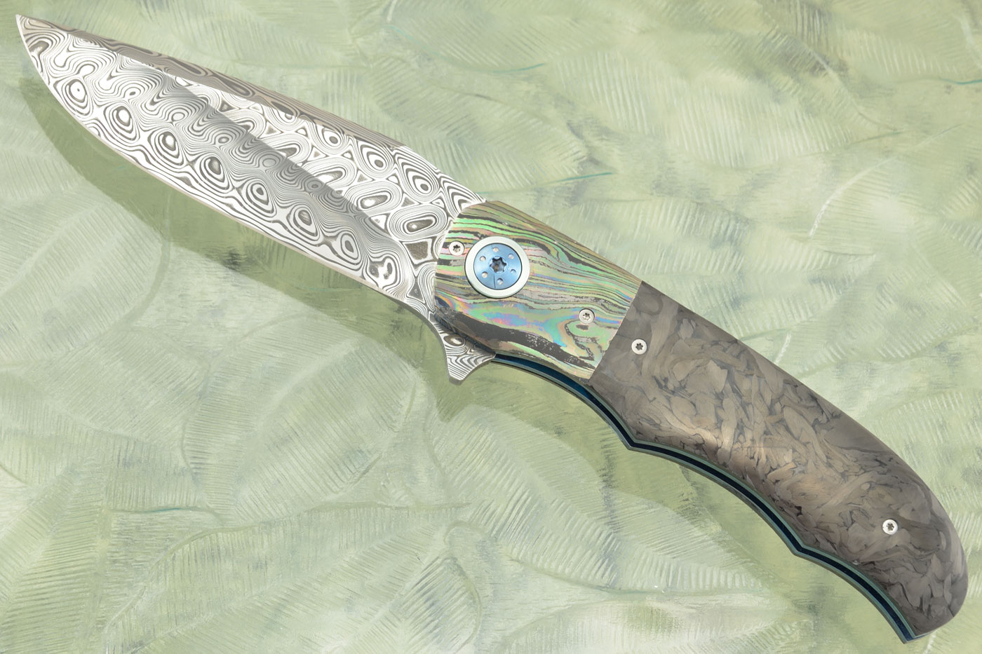 LL-BB Flipper with Marbled Carbon Fiber and Damascus (Ceramic IKBS)