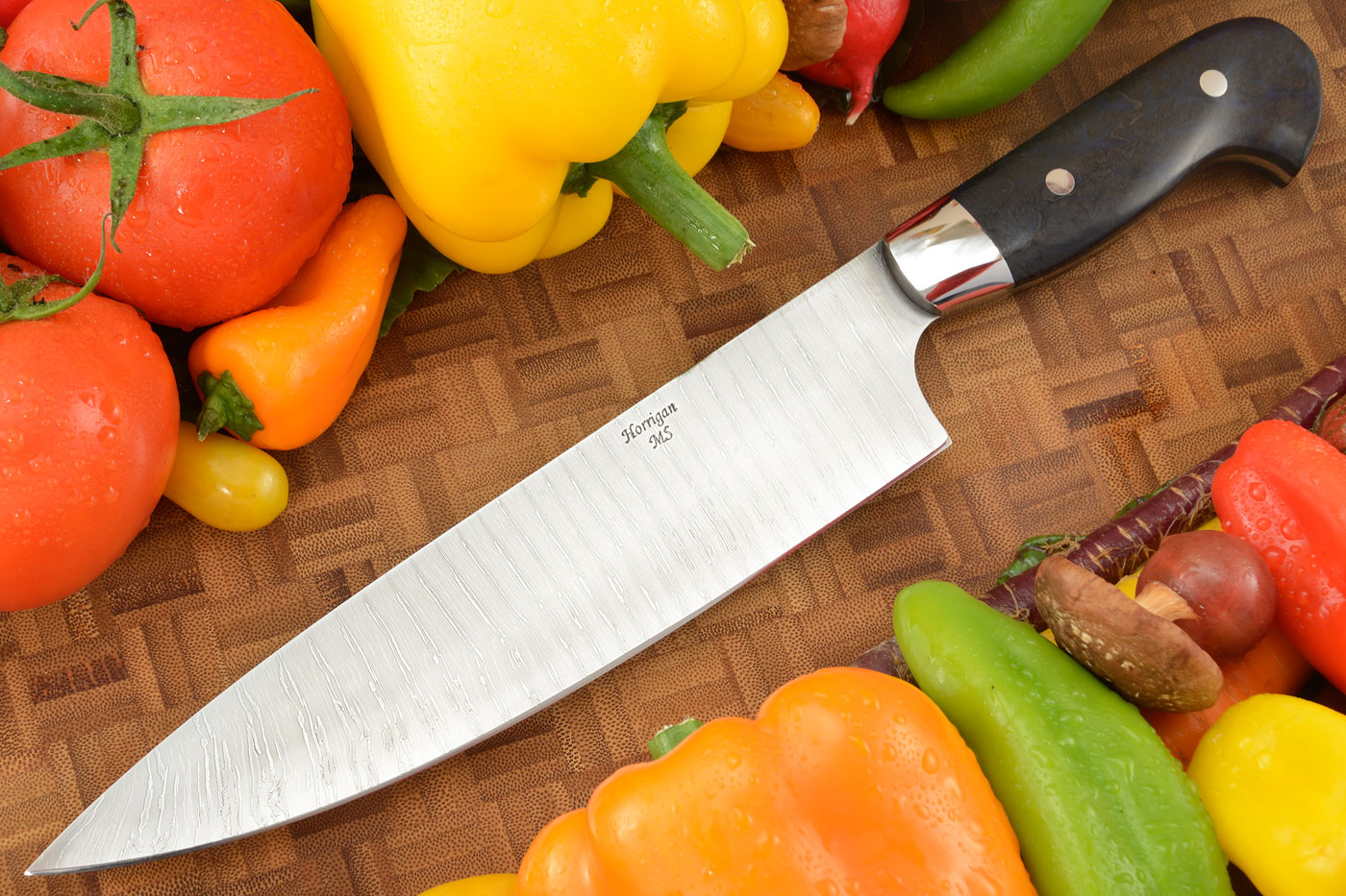 Damascus Chef's Knife (8-1/2 in) with Black Burl