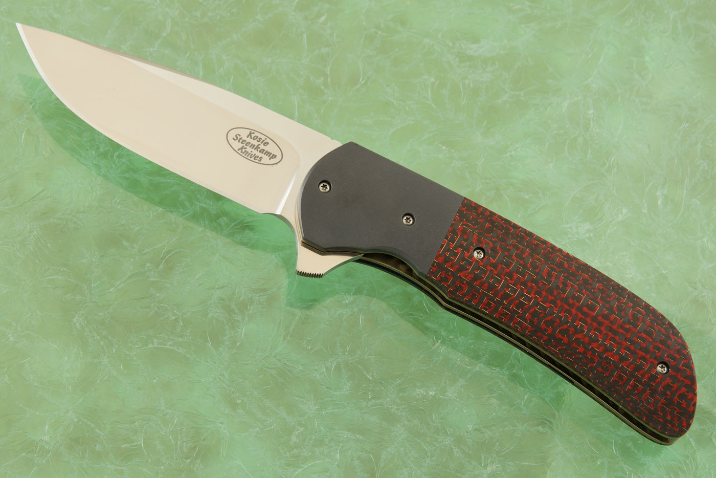 Piuma Flipper with Red Lightning Strike Carbon Fiber and Zirconium (IKBS) - M390