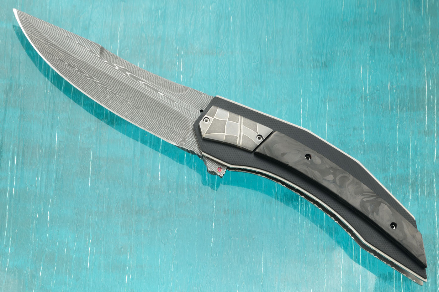 Damascus Persian Flipper with Marble Carbon Fiber