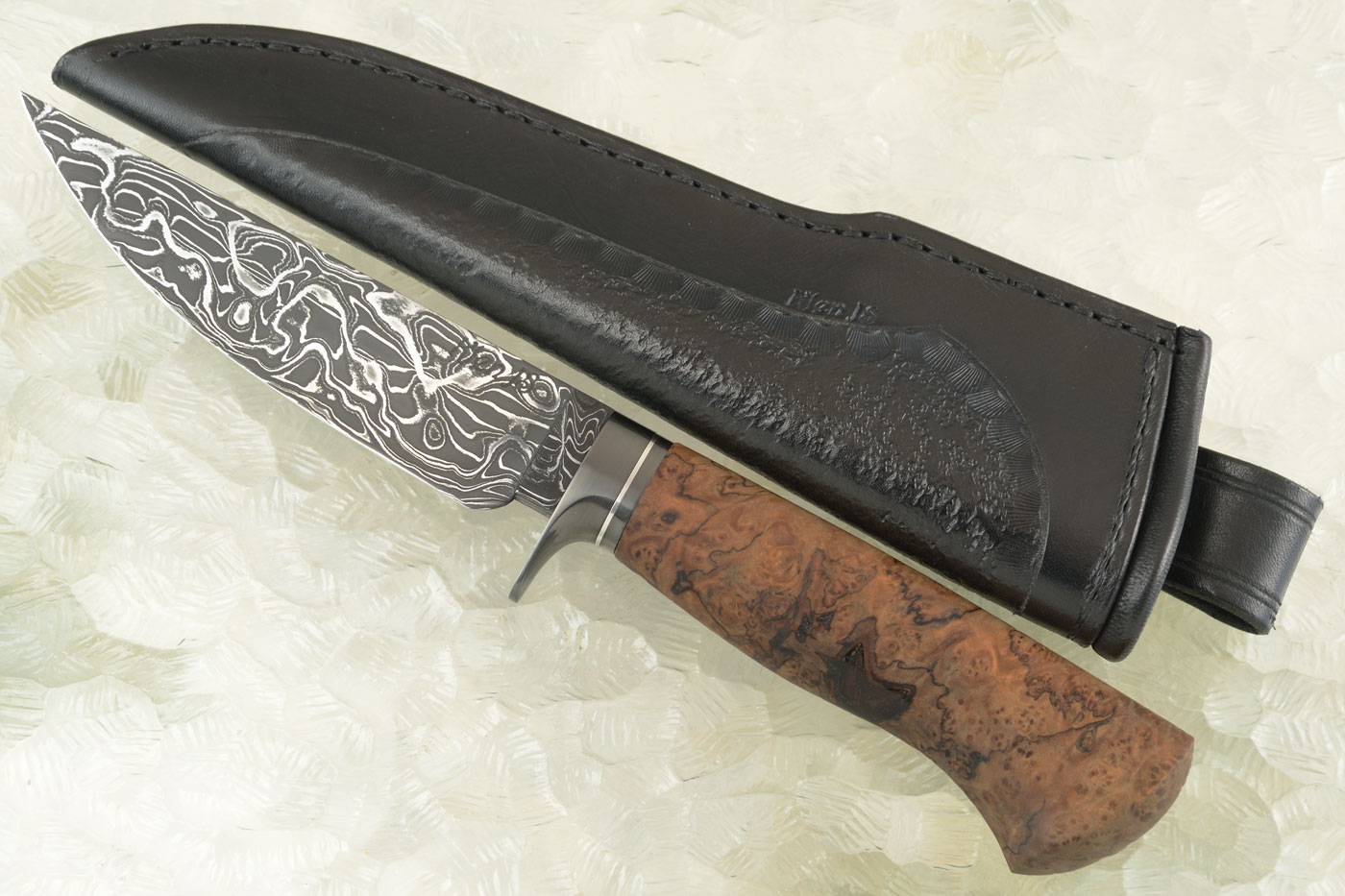 Damascus Hunter with Spalted Maple Burl