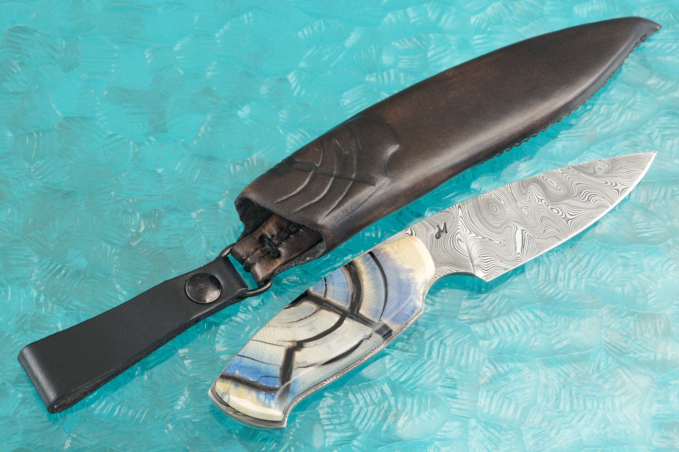 Damascus Swedish Utility with Crosscut Mammoth Ivory