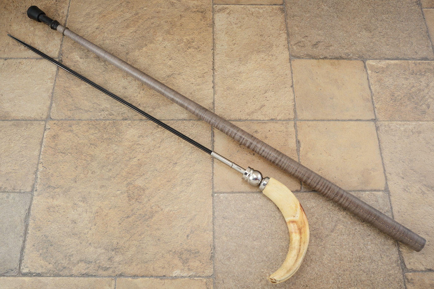 Warthog Sword Cane with Fiddleback Maple