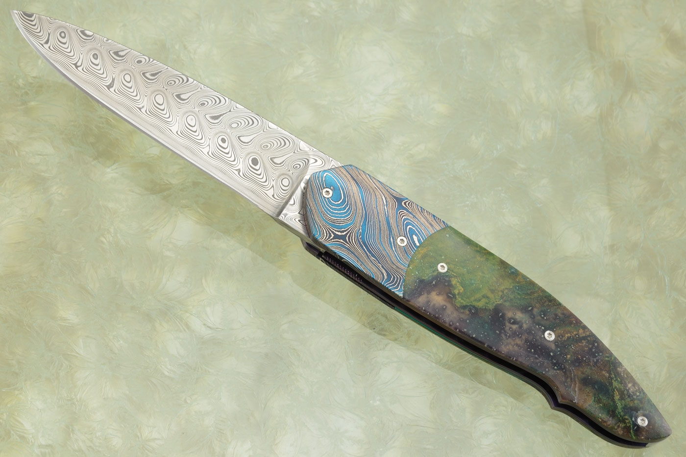 Ulysses Front Flipper with Damascus and Verdite