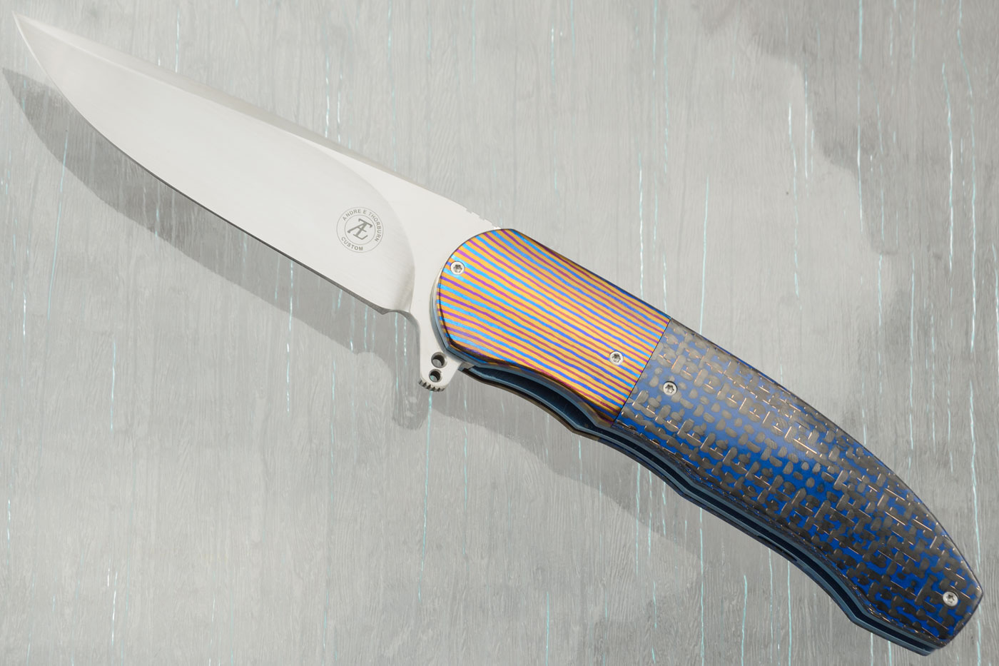 L48 Flipper with Blue Lightning Strike Carbon Fiber and Timascus (Ceramic IKBS) - RWL-34