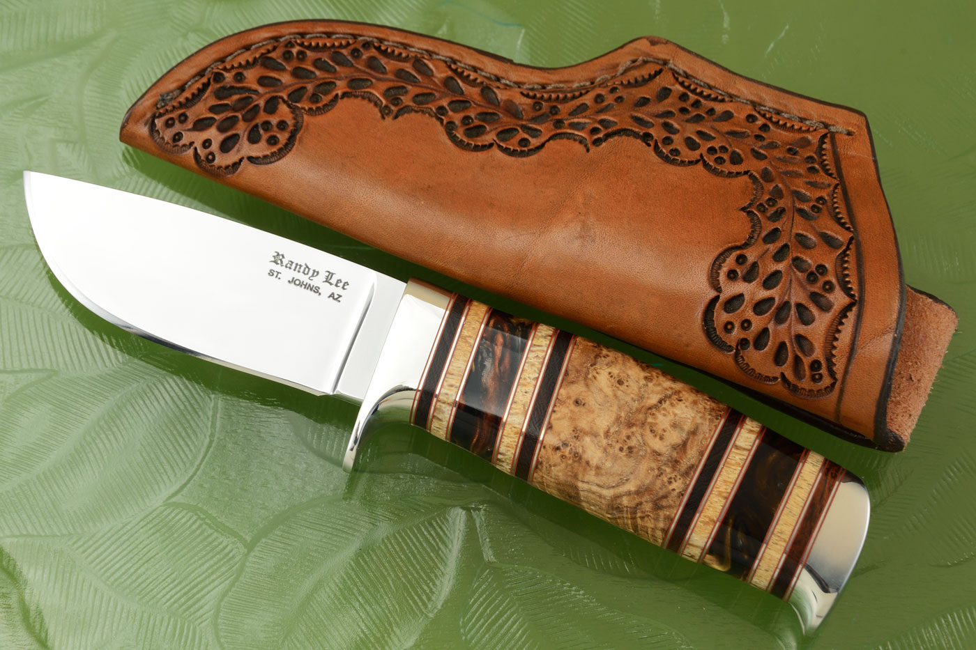 Drop Point with Black Ash Burl, Ironwood, and Steller's Sea Cow Bone