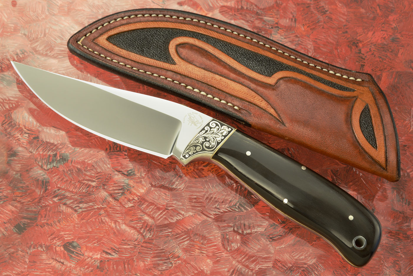 Engraved Drop Point Hunter with Buffalo Horn