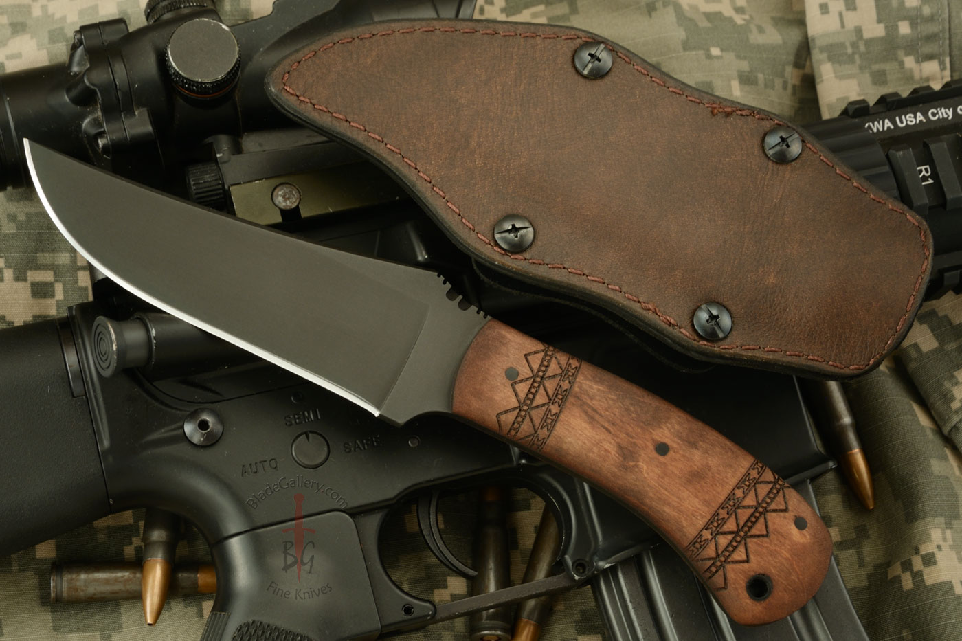 Belt Knife with Maple, Tribal Markings
