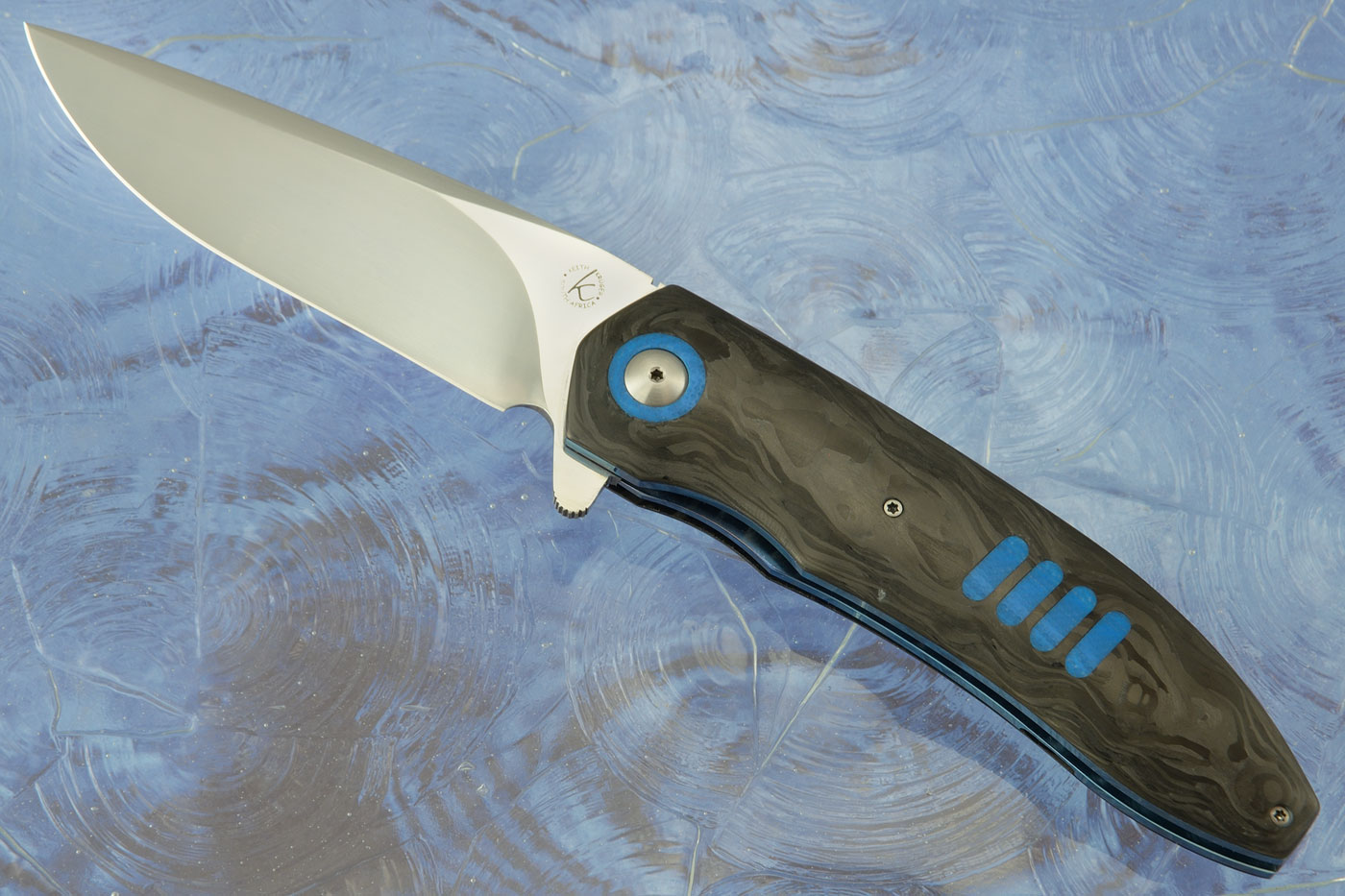K4 Flipper with Marble Carbon Fiber and Blue G10 (Ceramic IKBS)