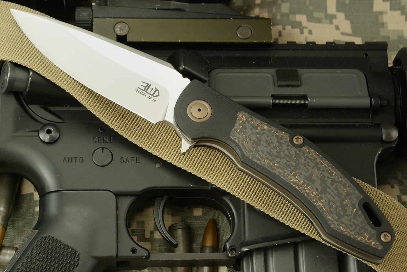 H4 Flipper with Black G10 and Copper Snakeskin Carbon Fiber Inlays - ELMAX