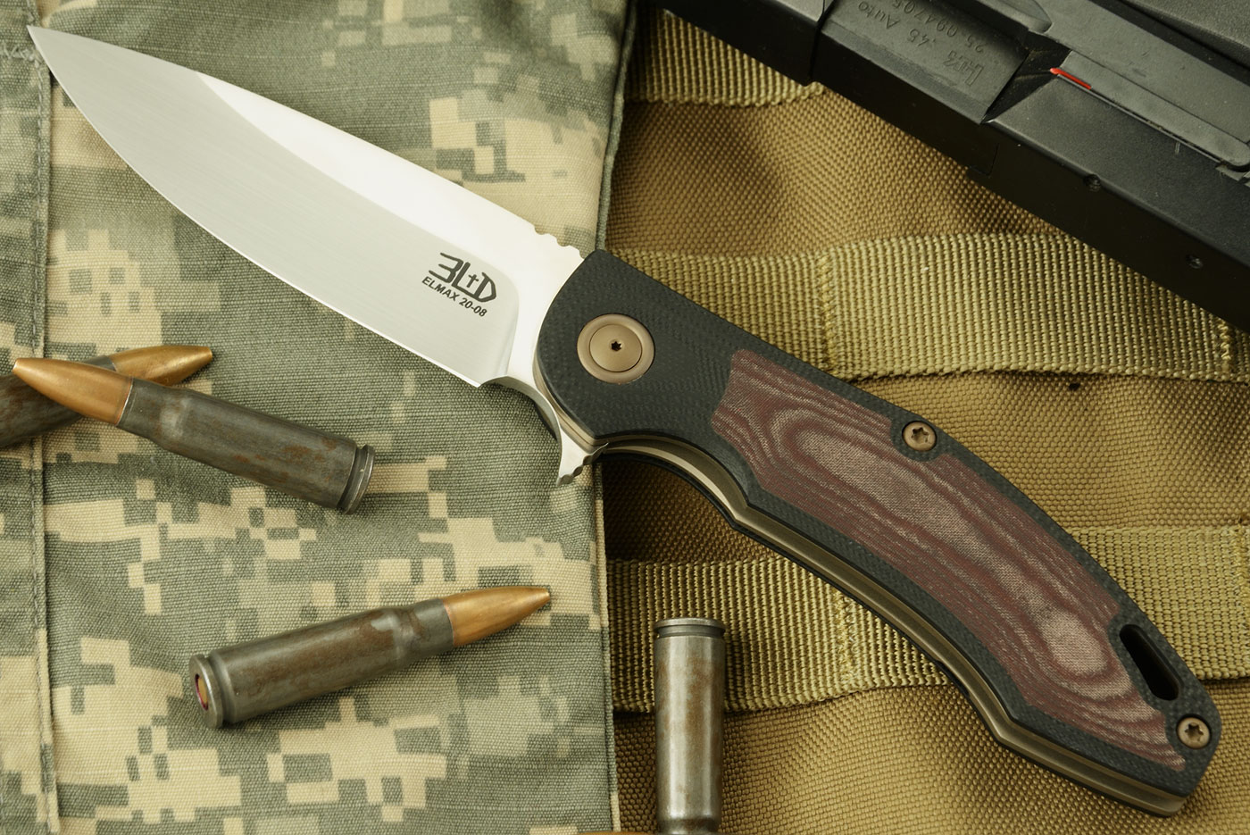 H4 Flipper with Black G10 and  Burgundy Micarta Inlays - ELMAX