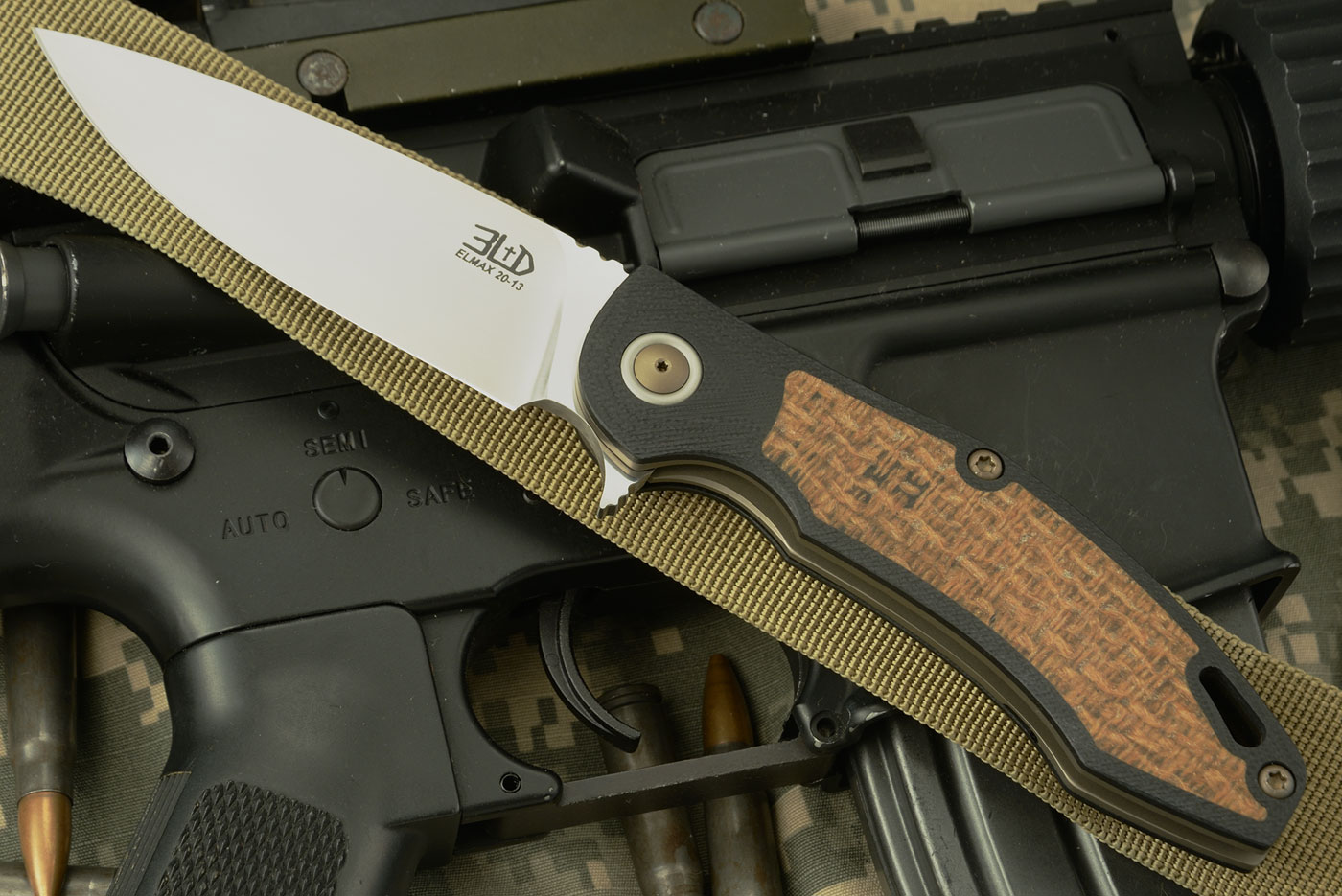 H4 Flipper with Black G10 and Burlap Micarta Inlays - ELMAX