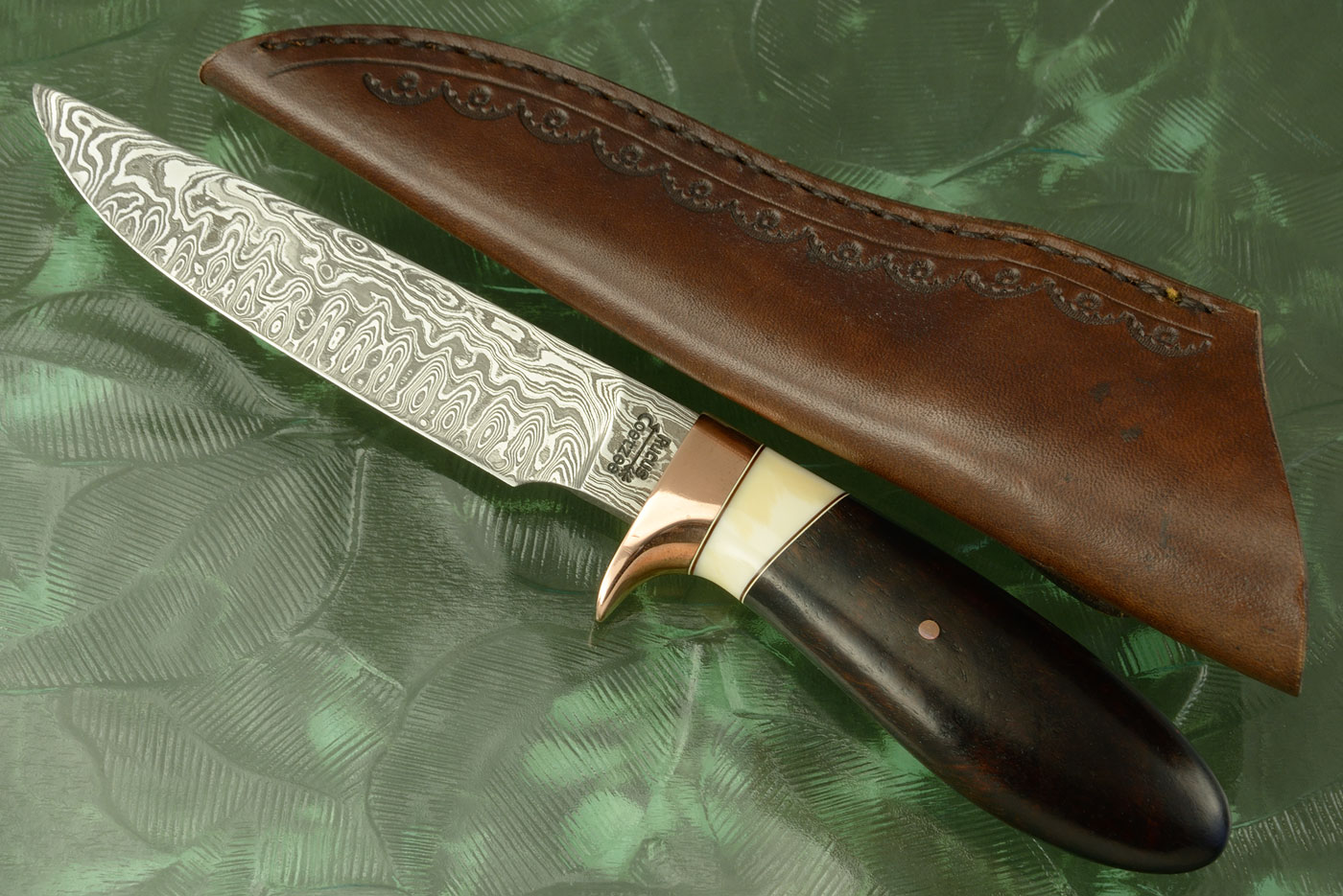 Damascus Utility with Rooibos and Warthog Tusk