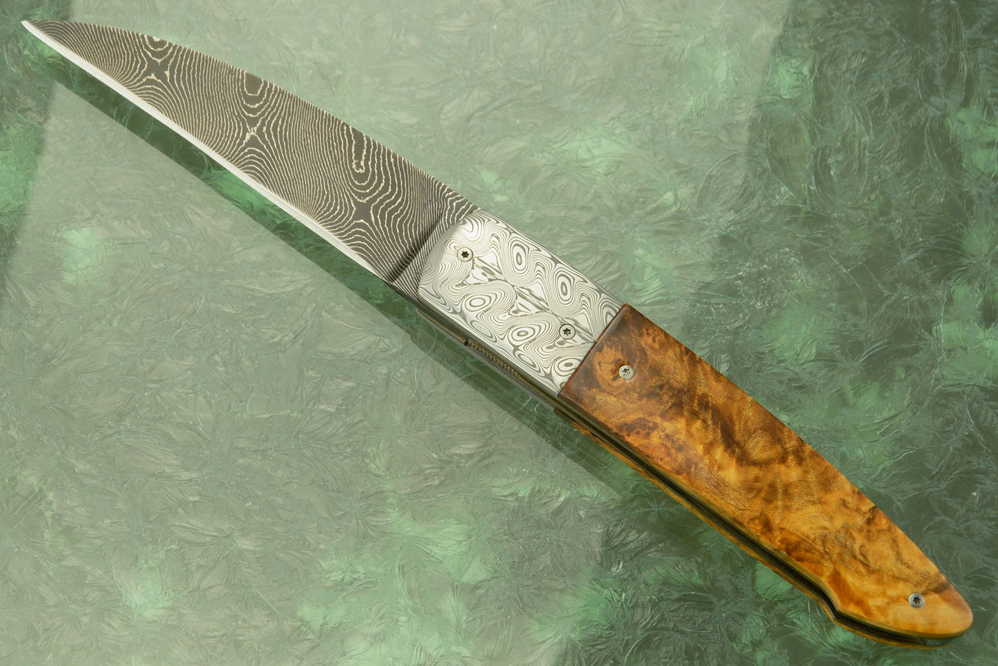 Diplodocus - Damascus Wharnecliffe Front Flipper with Maple Burl