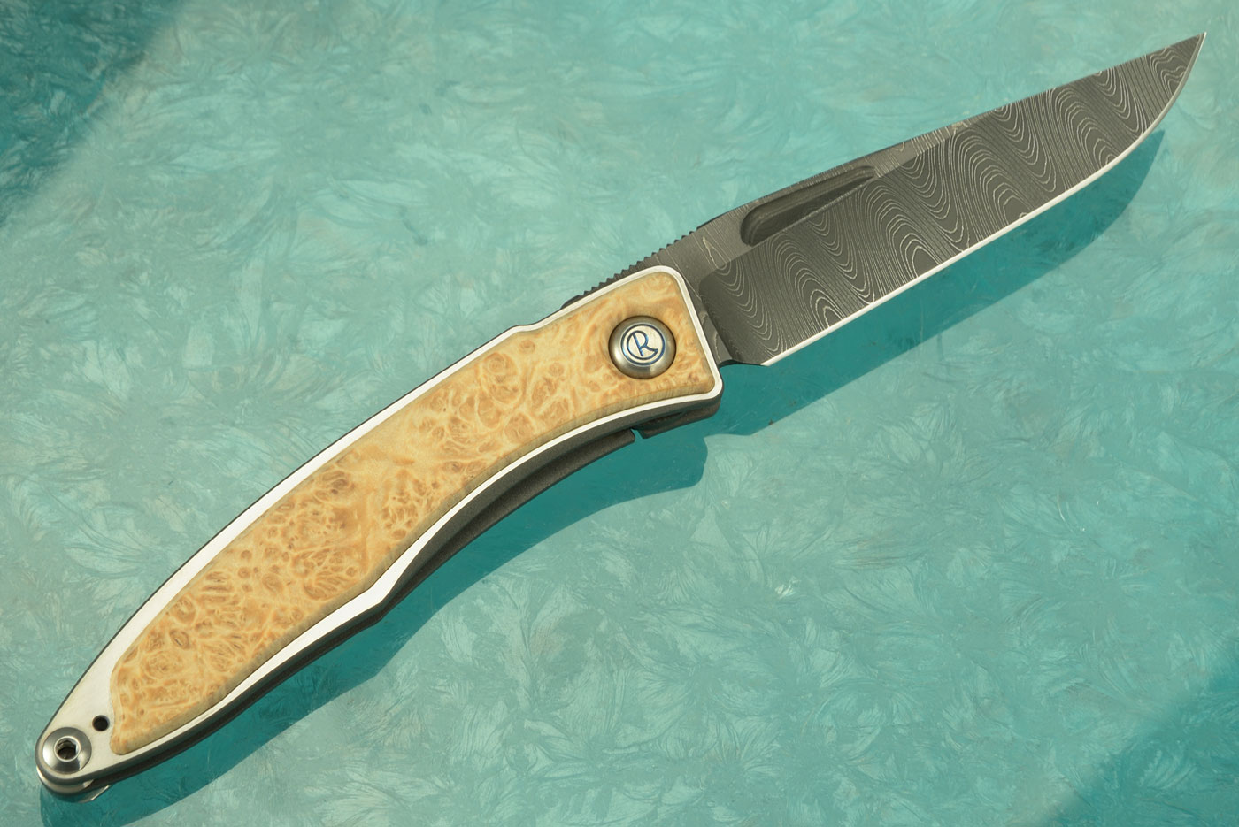 Mnandi with Box Elder Burl and Laddered Damascus - Left Handed