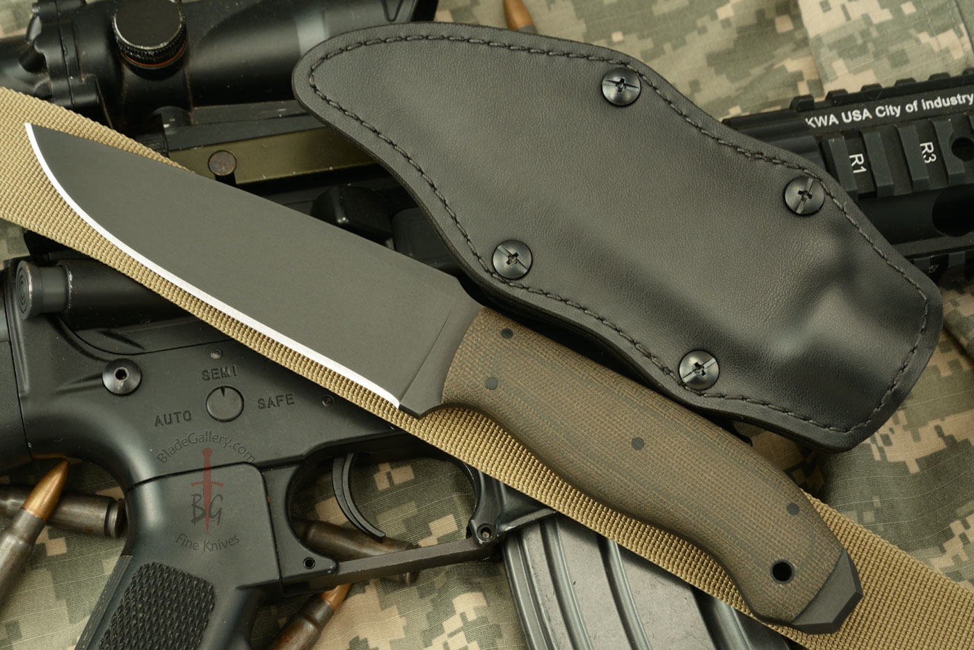 Drop Point Crusher Belt Knife with Green Micarta