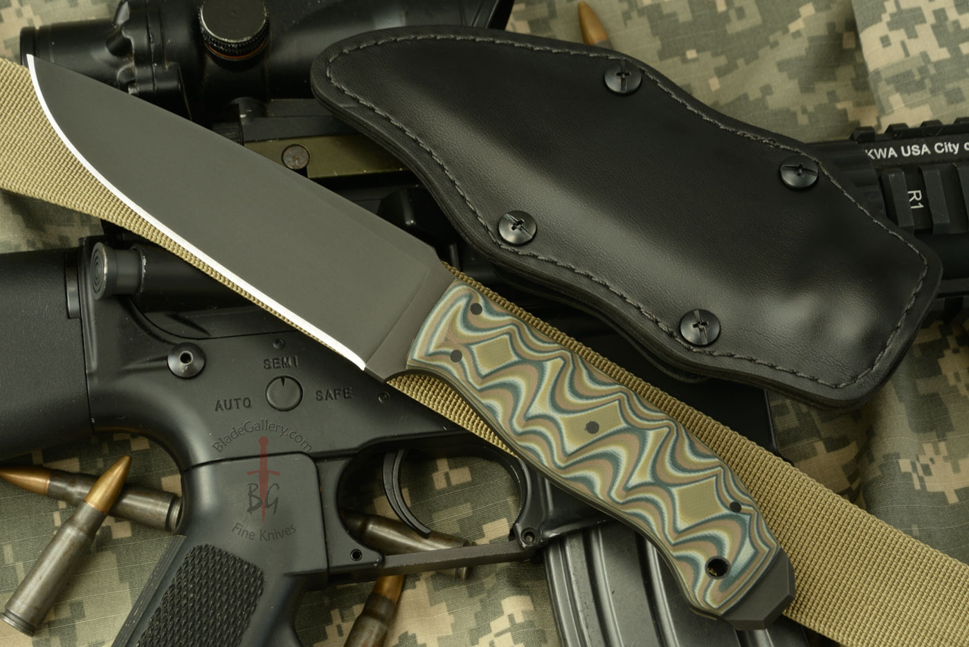 Drop Point Crusher Belt Knife with Sculpted Camo G10