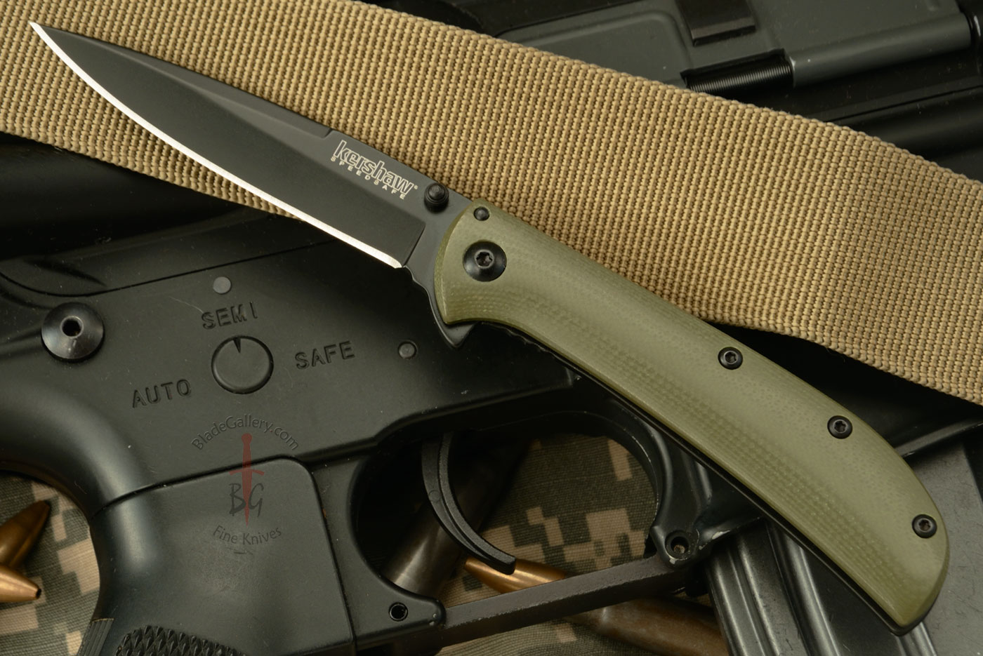 AM-3 Flipper, Green G10 and Black Blade - Al Mar Design (2335GRNBLK)