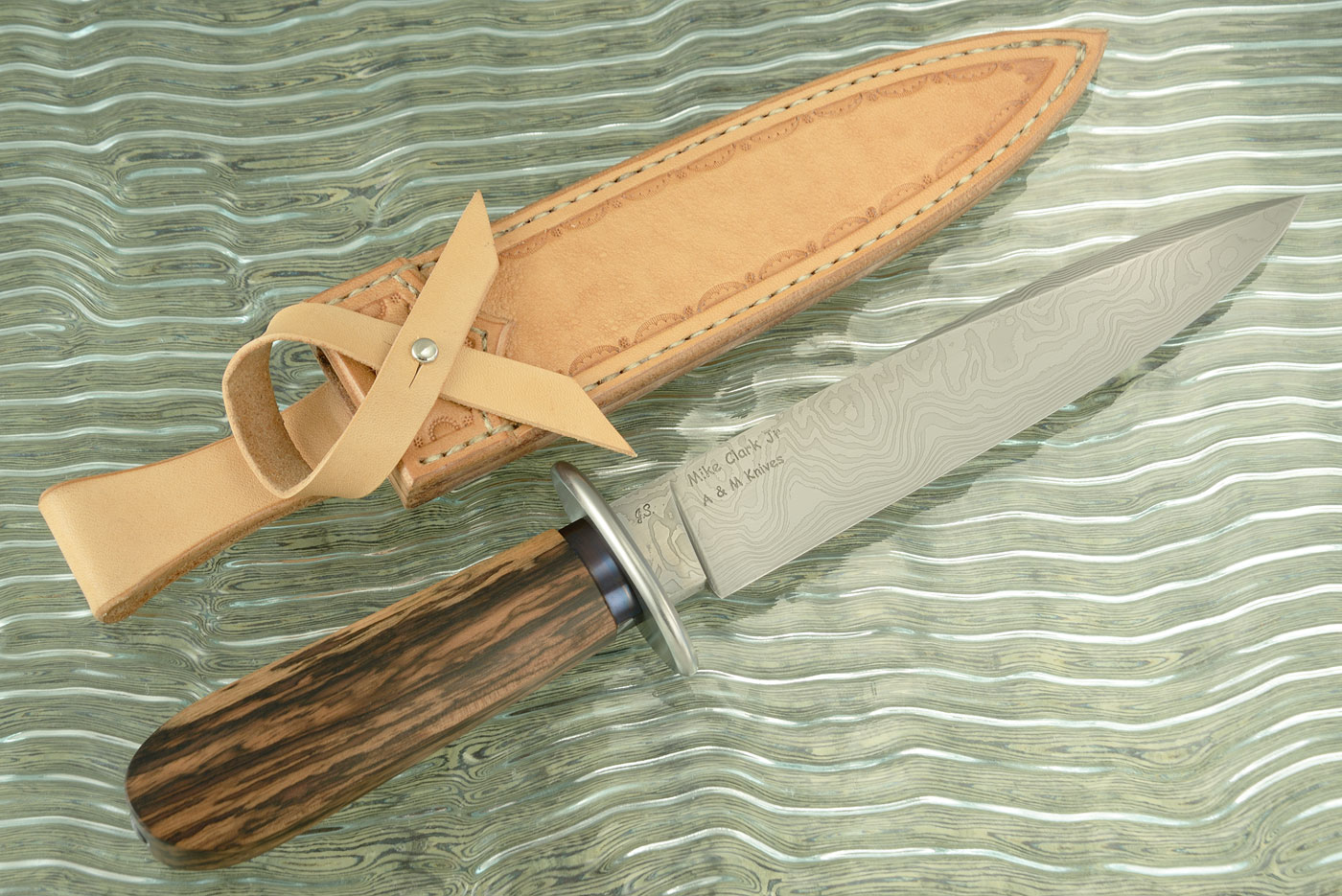 Spear Point Bowie with Spalted Asian Ebony and Damascus