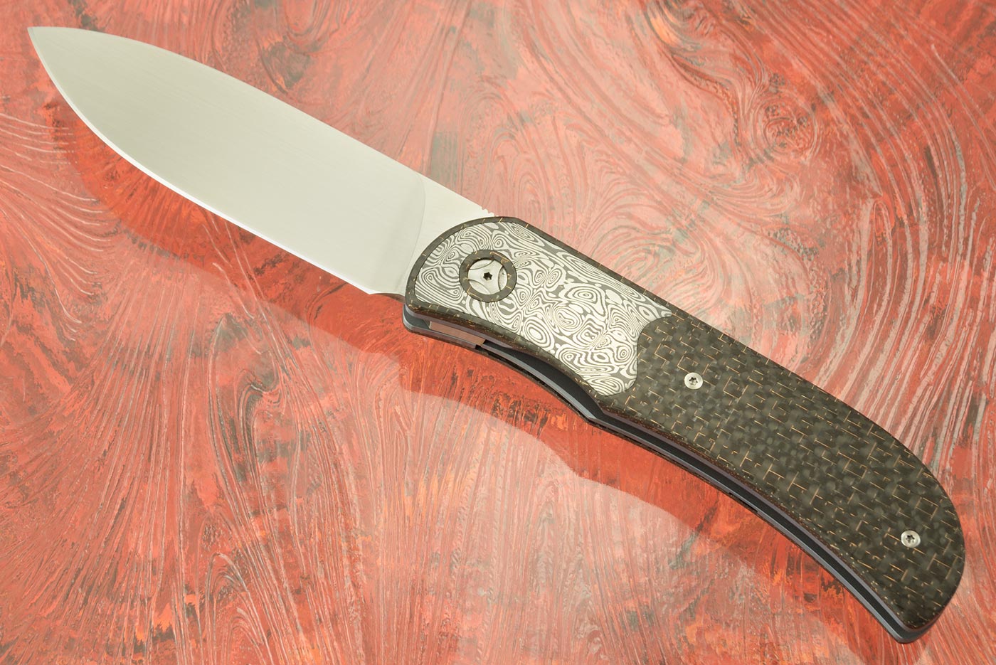 LEXK Plus Front Flipper with Lightning Strike Carbon Fiber and Damasteel - M390 (Ceramic Pivot)