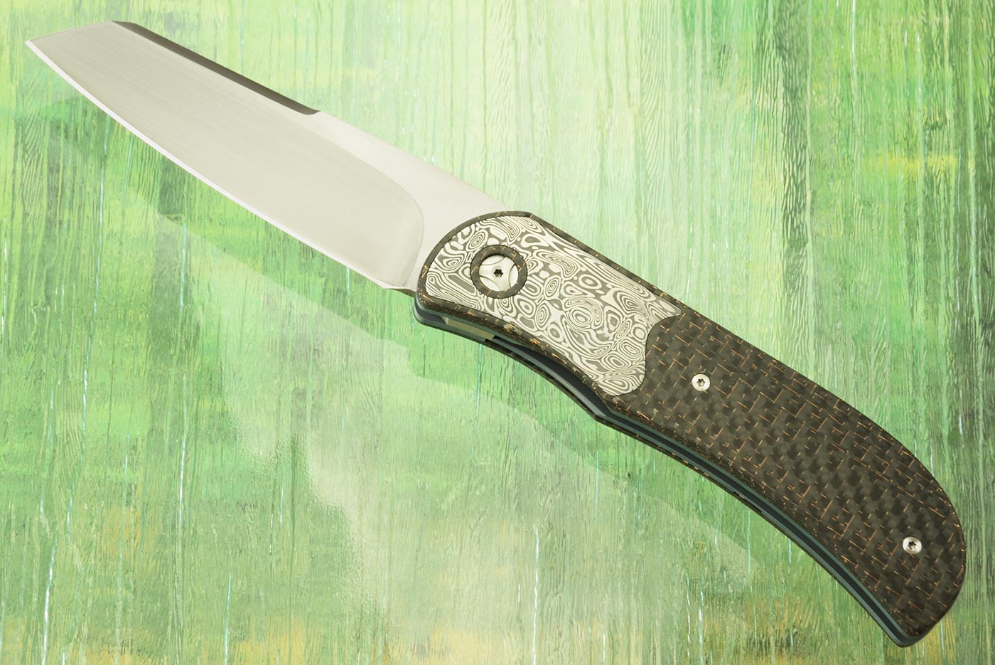 LEXK Plus Front Flipper with Lightning Strike Carbon Fiber and Damasteel - M390 (Ceramic Pivot)