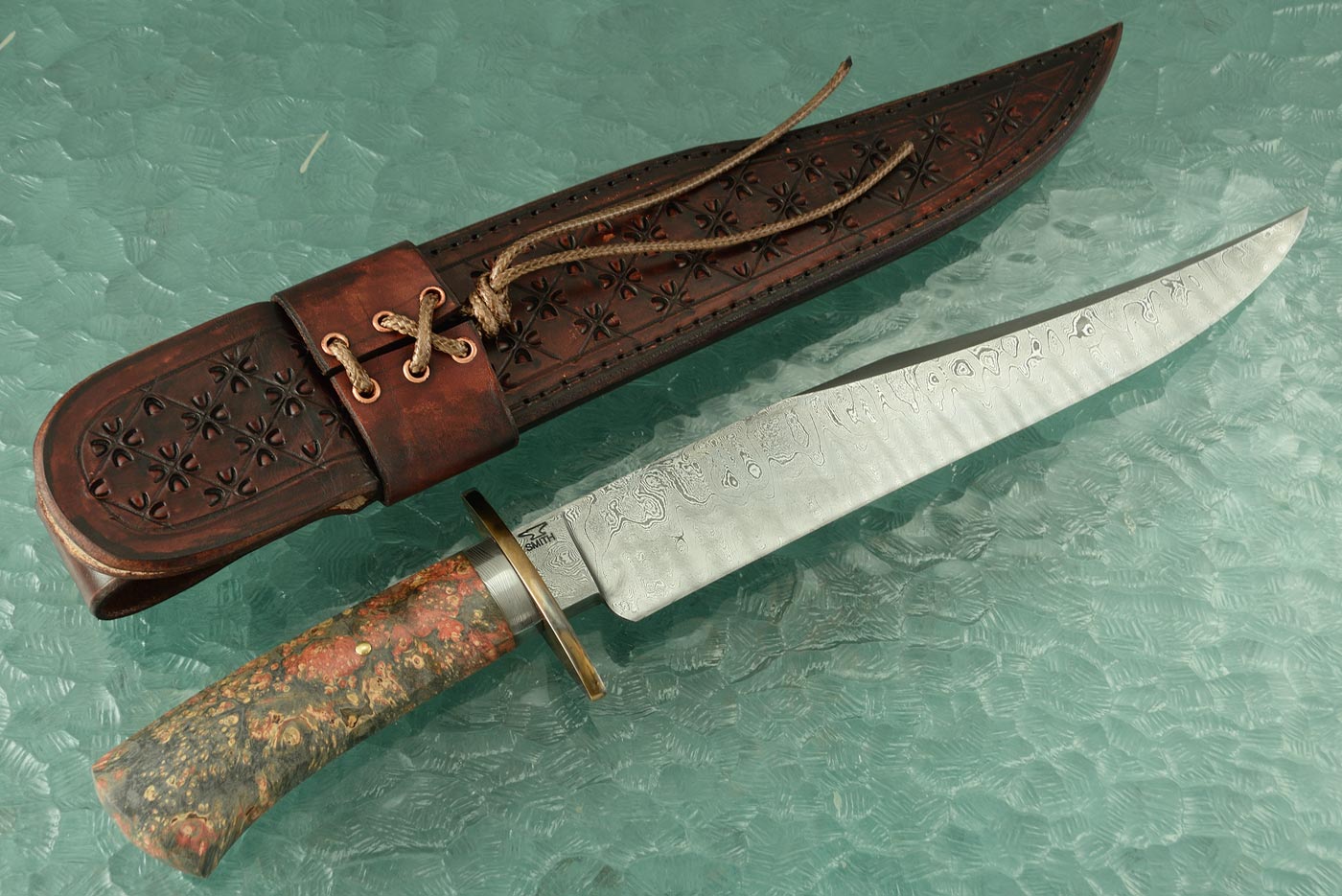 Damascus Bowie with Maple Burl
