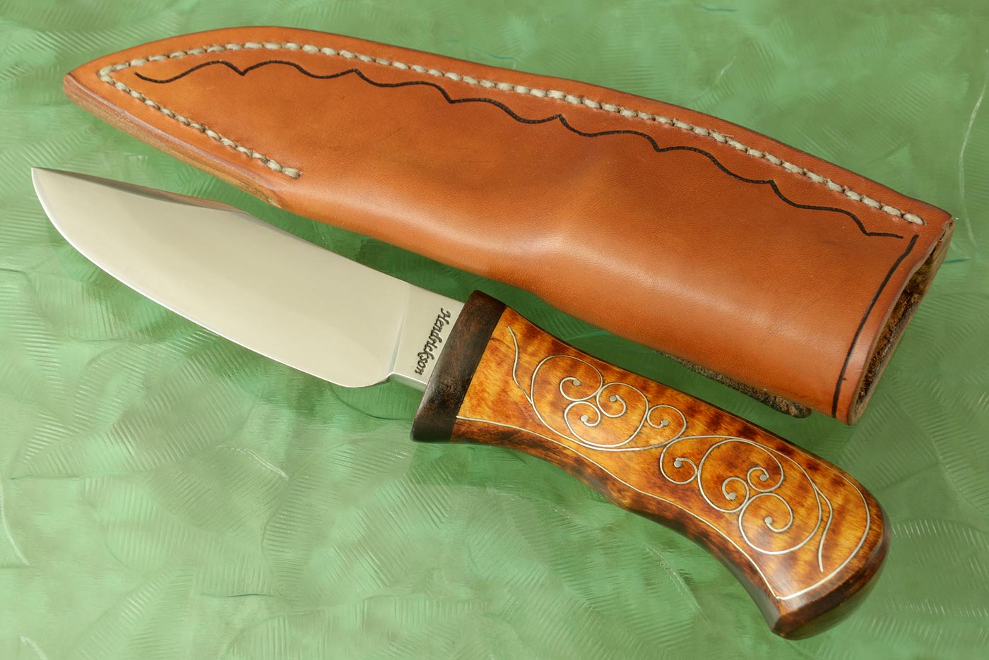 Clip Point Hunter with Curly Maple and Fine Silver Inlays