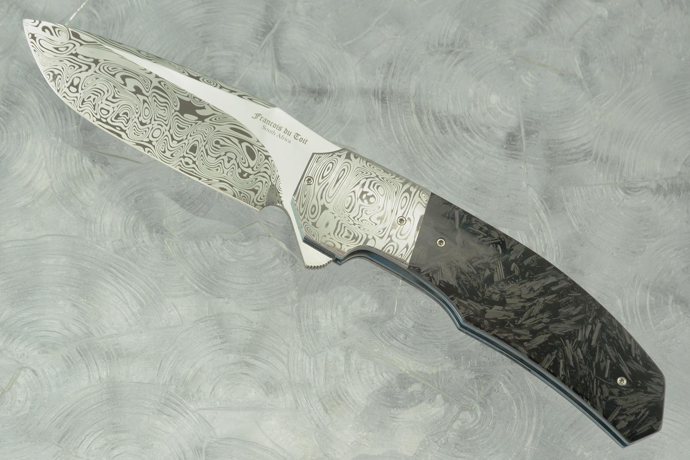 TF-3 Flipper with Shred Carbon Fiber and Damasteel (Ceramic IKBS)