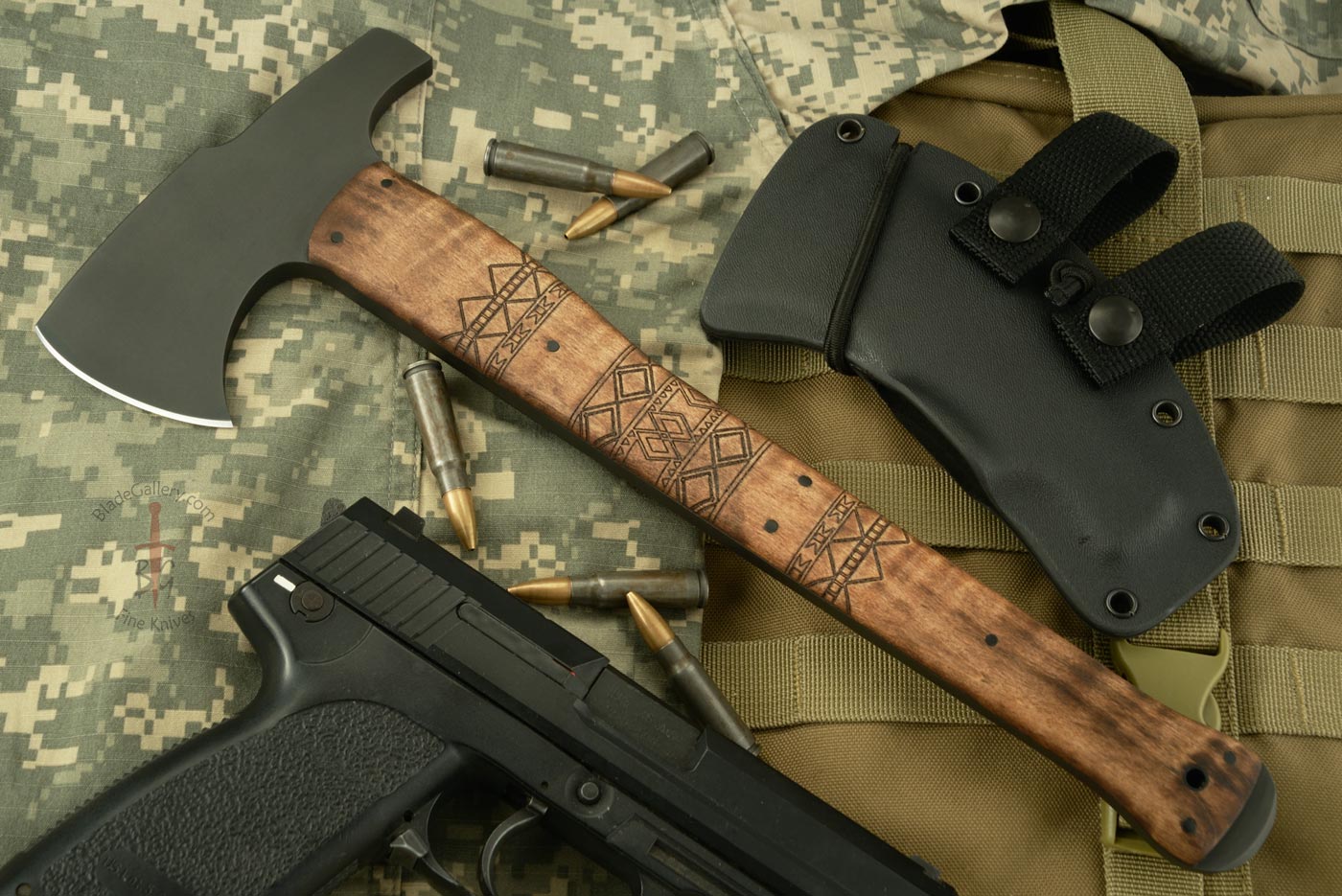 Hammer Combat Axe with Maple, Tribal Markings