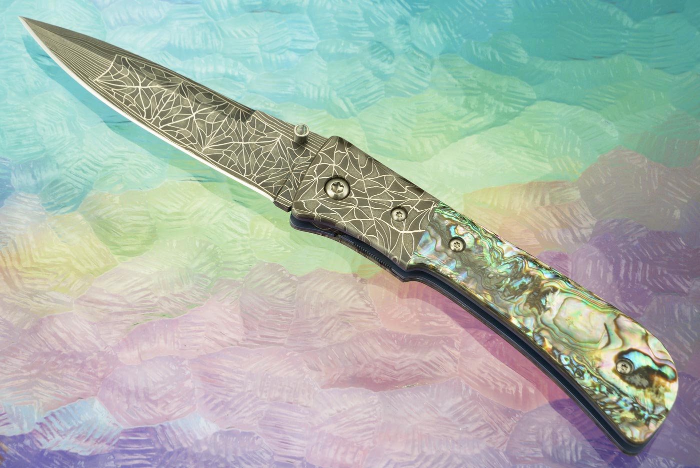 Tighe Pan Mosaic Damascus Folder with Paua Shell